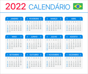 2022 Calendar - vector template graphic illustration - Brazilian version. 