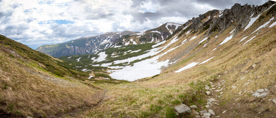Mountains in summer. Outdoor wonderland or hiking scenery background