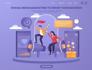 social media marketing to grow your business flat illustration concept