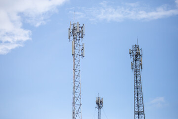 transmitter atop a cell phone pole About to be upgraded from 4g to 5g. High-risk electrical...