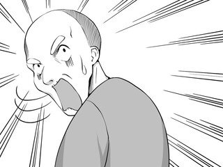 漫画風_振り向いて驚くおじいさん_集中線あり