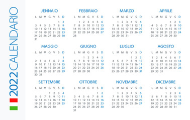 Calendar 2022 Horizontal - illustration. Italian version. 