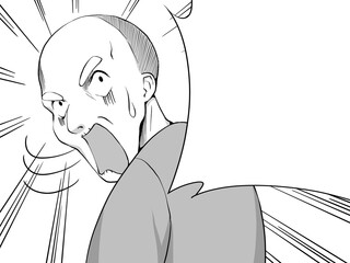 漫画風_振り向いて驚くおじいさん_集中線・吹き出しあり