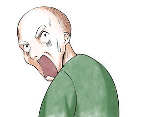漫画風カラー_振り向いて驚くおじいさん