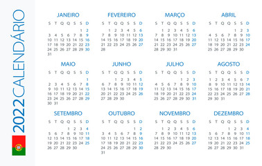 Calendar 2022 Horizontal - illustration. Portuguese version. 