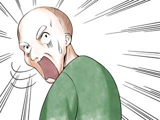 漫画風カラー_振り向いて驚くおじいさん_集中線あり
