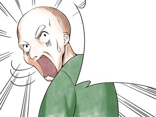 漫画風カラー_振り向いて驚くおじいさん_集中線・吹き出しあり