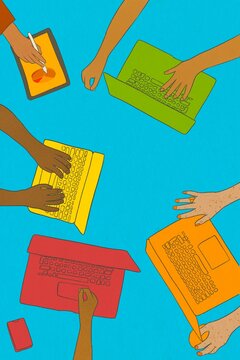 Business team working on laptops