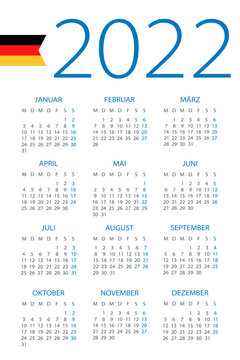 Calendar 2022 - illustration. German version. Week starts on Monday. 