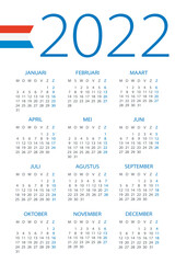 Calendar 2022 - illustration. Dutch version. Week starts on Monday. 