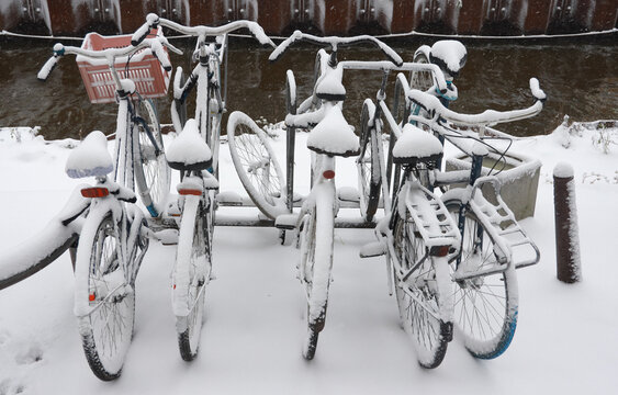 bicycles in the snow