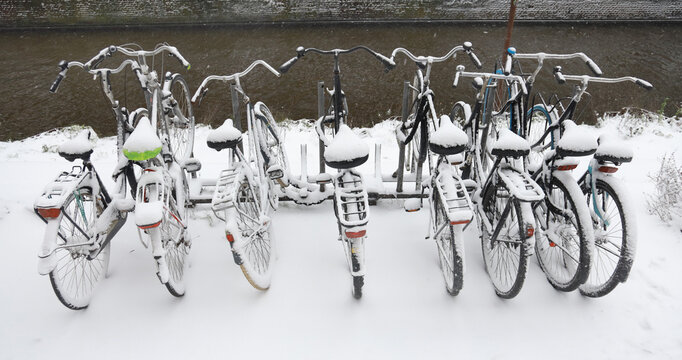 bicycles in the snow