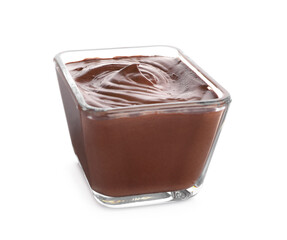 Bowl of delicious chocolate cream isolated on white