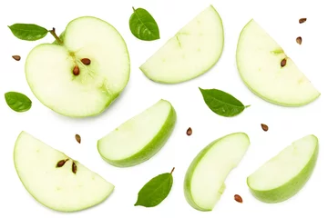 Fotobehang green apple with slices isolated on a white background. top view. clipping path © Dmytro