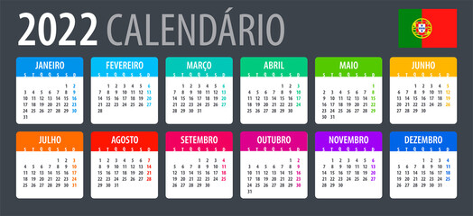 2022 Calendar - vector template graphic illustration - Portuguese version. 