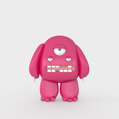 Cartoon monster with Wall Background. 3D illustration, 3D rendering	