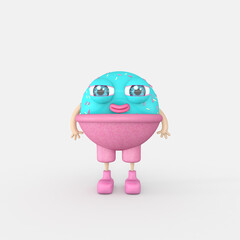 Cartoon monster with Wall Background. 3D illustration, 3D rendering	
