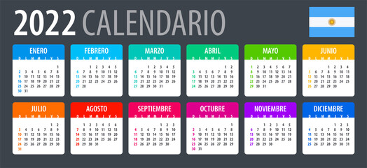 2022 Calendar - vector template graphic illustration - Argentinian version. 