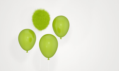 Colorful Bunch of Birthday 3D Balloons Flying for Party in room. 3D illustration, 3D rendering	