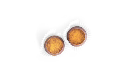Chocolate candies isolated on a white background.