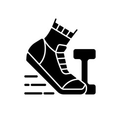 Naklejka premium Morning workout black glyph icon. Running in mornings for daily exercise. Outdoor sport. Jogging as healthy activity. Everyday routine. Silhouette symbol on white space. Vector isolated illustration