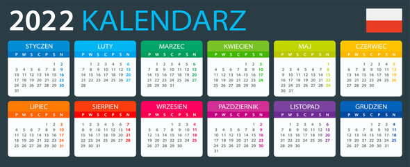 2022 Calendar - vector illustration, Polish version. 