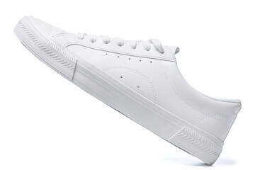 Trainers - white leather shoe on white background