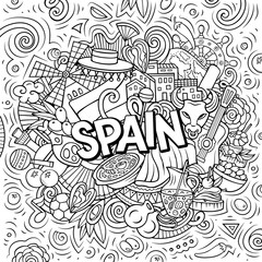 Spain hand drawn cartoon doodle illustration. Funny Spanish design
