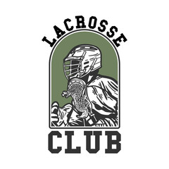 logo design lacrosse club with man holding lacrosse stick while playing lacrosse