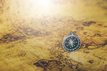 Fototapeta na wymiar Compass on map