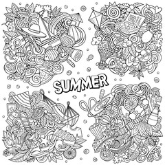 Summer cartoon vector doodle designs set.