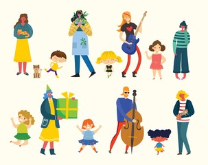 Set of people, men and women with different signs. Vector graphic objects for collages and illustrations.