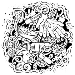 Coronavirus hand drawn cartoon doodles illustration.