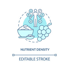 Fototapeta premium Nutrient density concept icon. Amount of nutritions in food. Quality of ingredients. Healthy eating abstract idea thin line illustration. Vector isolated outline color drawing. Editable stroke
