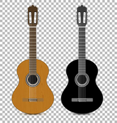 Obraz premium Classical and acoustic guitars on a checkered transparent background. Vector