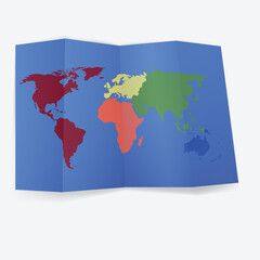 Vector grunge world map on blue print paper background