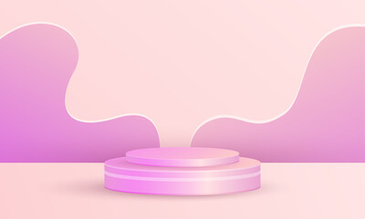 Minimal 3D scene product display circle podium wave background pink color