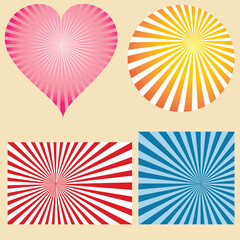 Obraz premium Set of four sunburst pattern with heart shape. Vectro illustrator