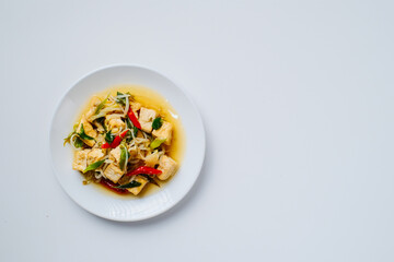 Indonesian stir fry bean sprouts mixed with fried tofu