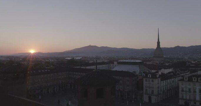 Aerial footage drone SUNRISE view of Mole in Turin Italy Torino // no video editing
