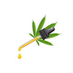 Dropper with cannabidiol oil, CBD for healthcare. Vector illustration cartoon flat icon isolated on white background.