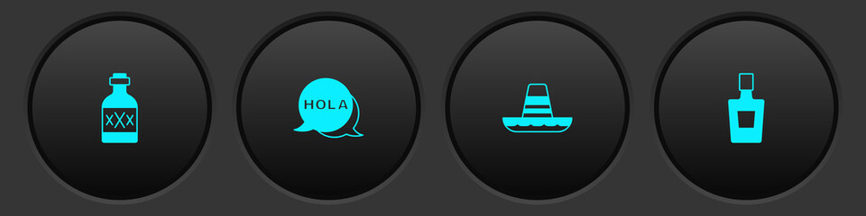 Set Tequila bottle, Hola, Mexican sombrero and icon. Vector © vector_v