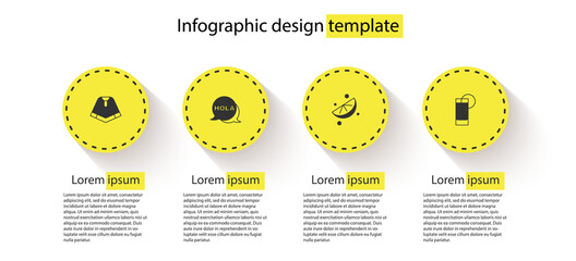 Set Poncho, Hola, Sliced lime and Tequila glass with lemon. Business infographic template. Vector © vector_v