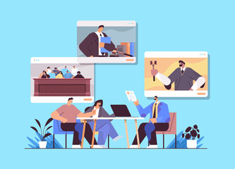male lawyer or judge consult discussing with clients during meeting law and legal advice service online consultation