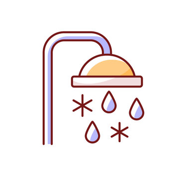 recommend clip art: Taking cold bath or shower RGB color icon. Cooling water in bathroom. Flowing liquid from faucet. Isolated vector illustration. Heatstroke prevention method simple filled line drawing