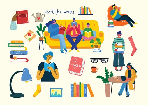 Vector concept illustrations of World Book Day, Reading the books and Book festival in the flat style.