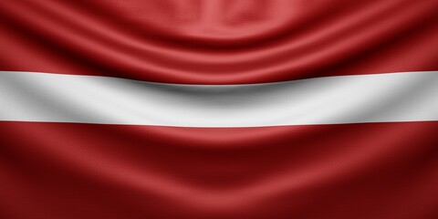 Hanging wavy national flag of Latvia with texture. 3d render.