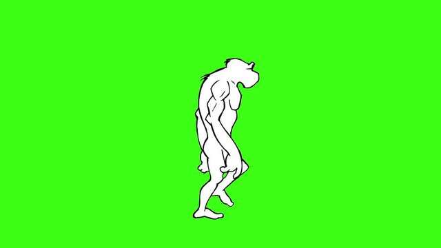 Human Evolution Hand drawn animation. Monkey, Neanderthal, Primate and Homo Sapiens silhouettes morphing. Green screen.