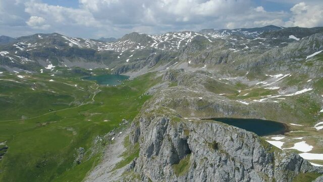 Kapetanovo and Manito lakes in Montenegro in the spring, aerial view