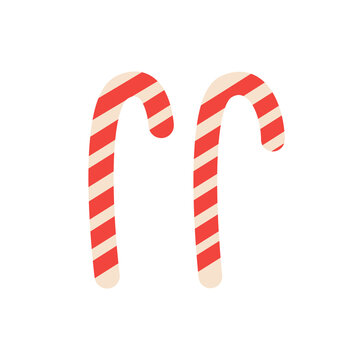 Set of Isolated Candy Canes on White Background, Illustration of Christmas Candy